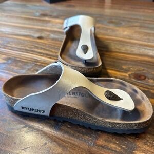Birkenstock Gizeh Pearlescent White Thong Sandals Womens 37 Regular Cork Footbed